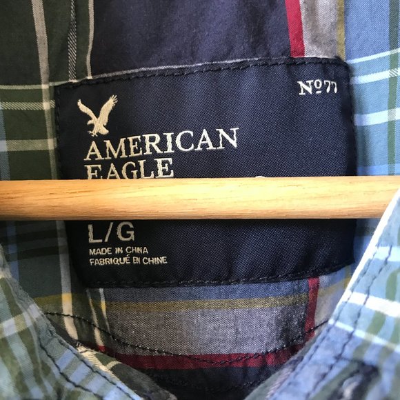Men's American Eagle Plaid Long Sleeve Button Up Shirt, Size L - Picture 6 of 12